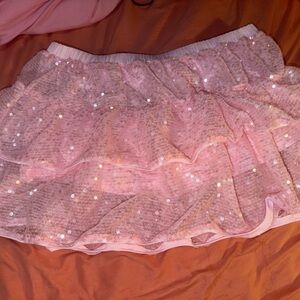 SHEIN Pink Sequin Ruffle Mini Skirt